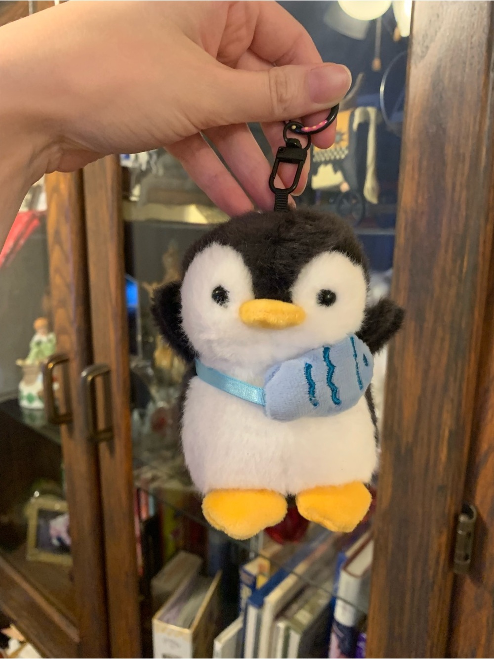 Plush Penguin with fish bag Key Chain fuzzy Black White for Women